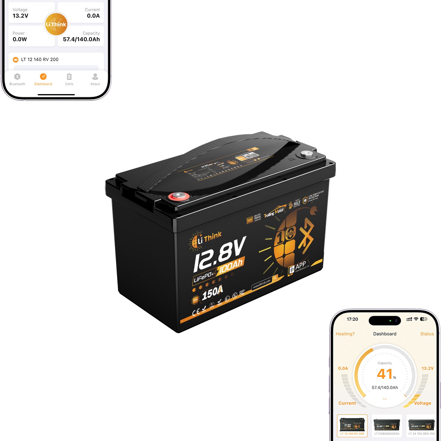 LiThink 12V 100Ah Trolling Motor LiFePO4 Battery with 150A BMS, Bluetooth & Self-Heating