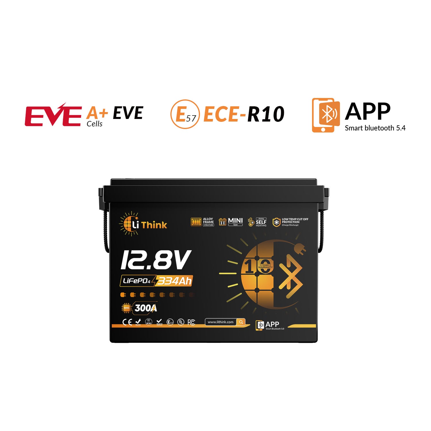 LiThink 12V 334Ah Mini Pro LiFePO4 Battery with EVE LF334 Cells, 300A BMS, Bluetooth & Self-Heating — for RVs, Trolling Motors & Solar