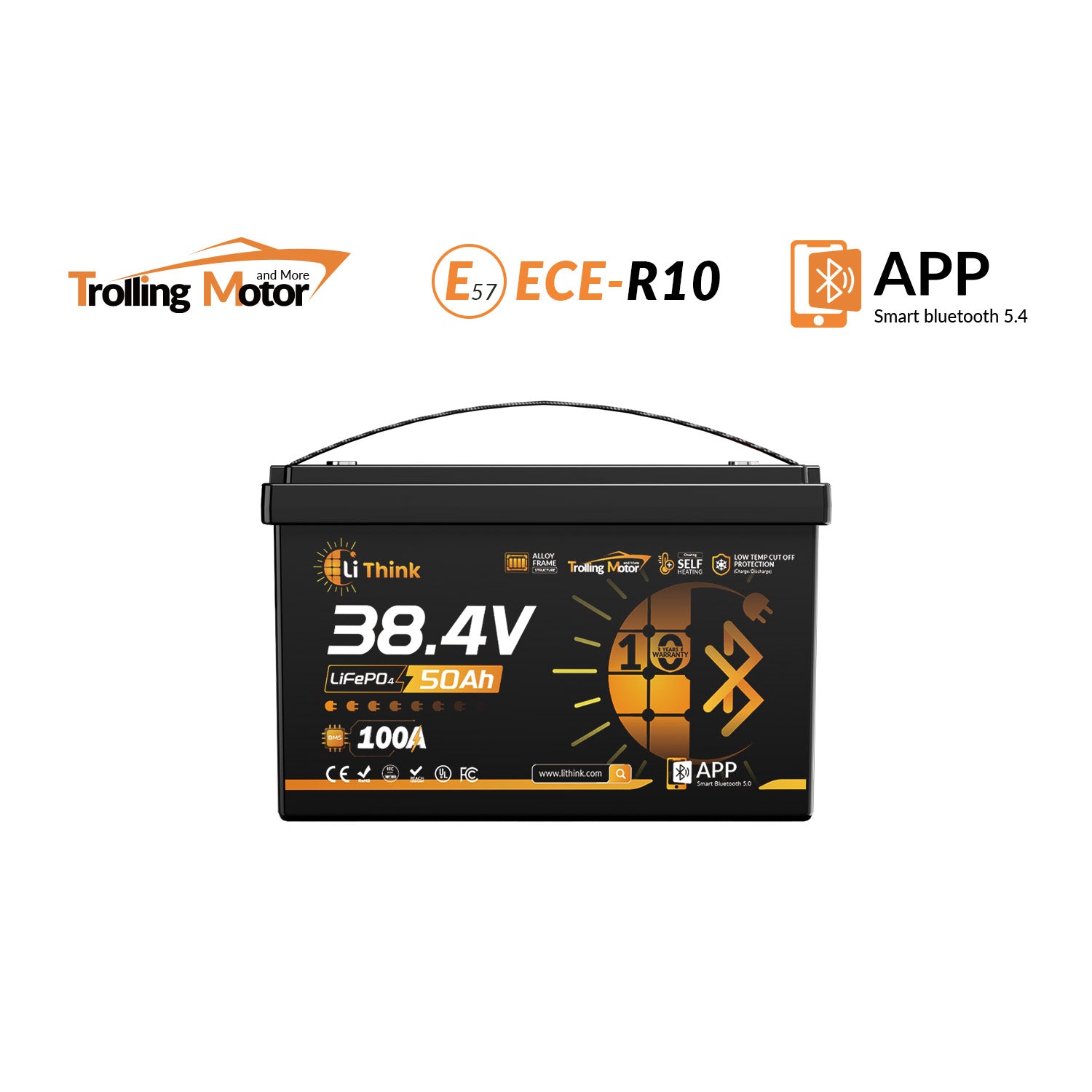 LiThink 36V 50Ah Trolling Motor LiFePO4 Battery with 100A BMS, Bluetooth & Self-Heating
