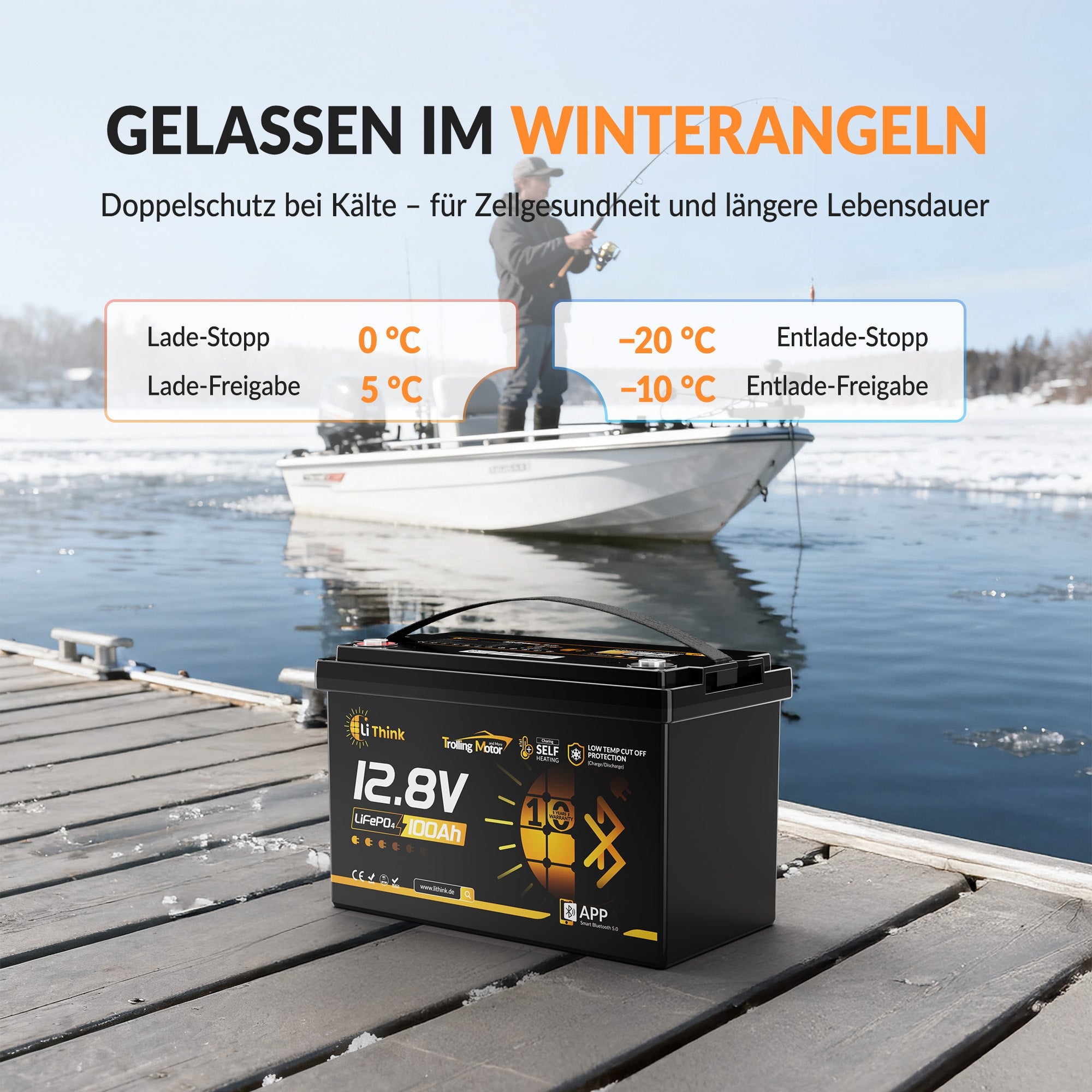 LiThink 12V 100Ah Trolling Motor LiFePO4 Battery with 150A BMS, Bluetooth & Self-Heating