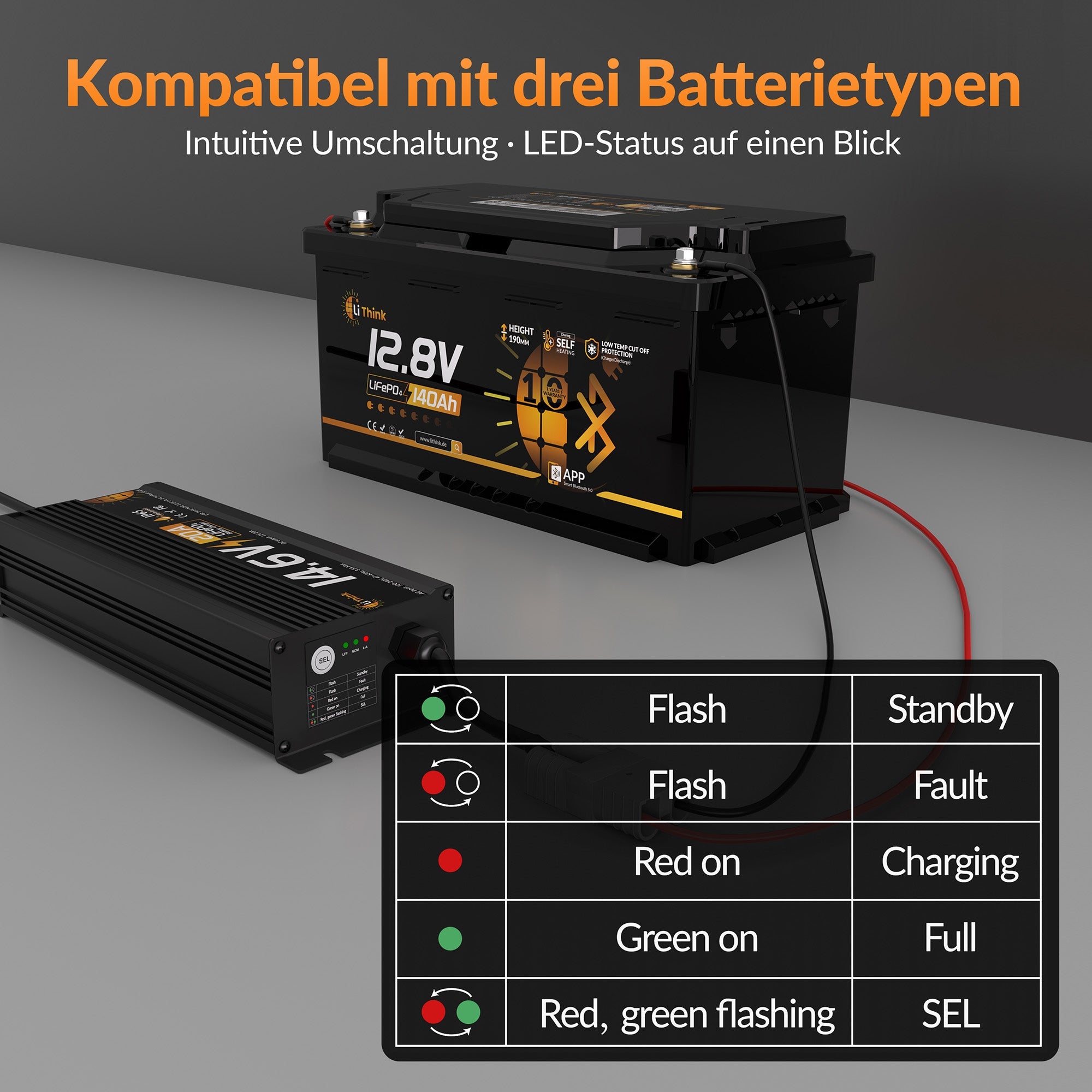 LiThink 14.6V 20A Waterproof Fast Battery Charger — for LiFePO4, NCM & Lead-Acid Batteries