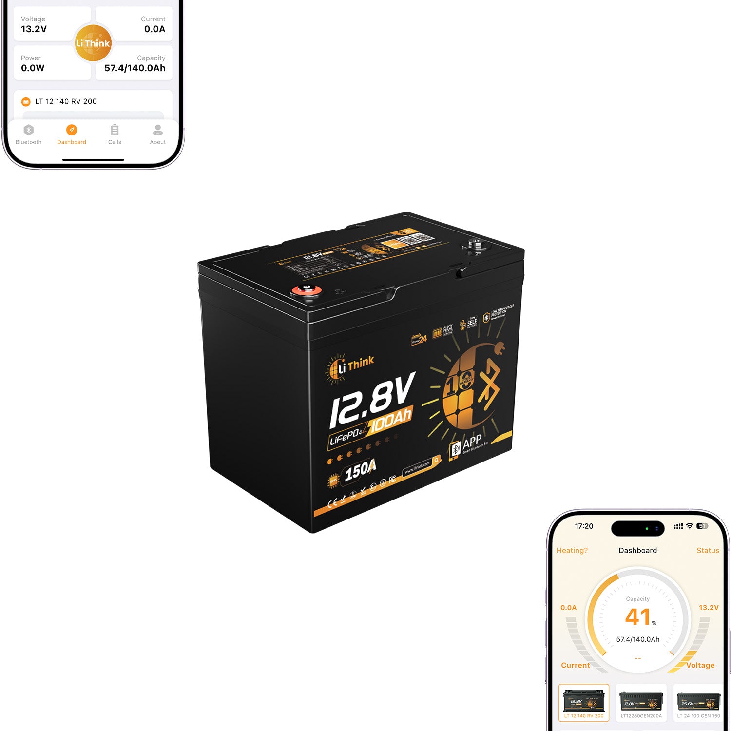 LiThink 12V 100Ah Group 24 LiFePO4 Battery with 150A BMS, Bluetooth & Self-Heating — for RVs, Marine & Solar