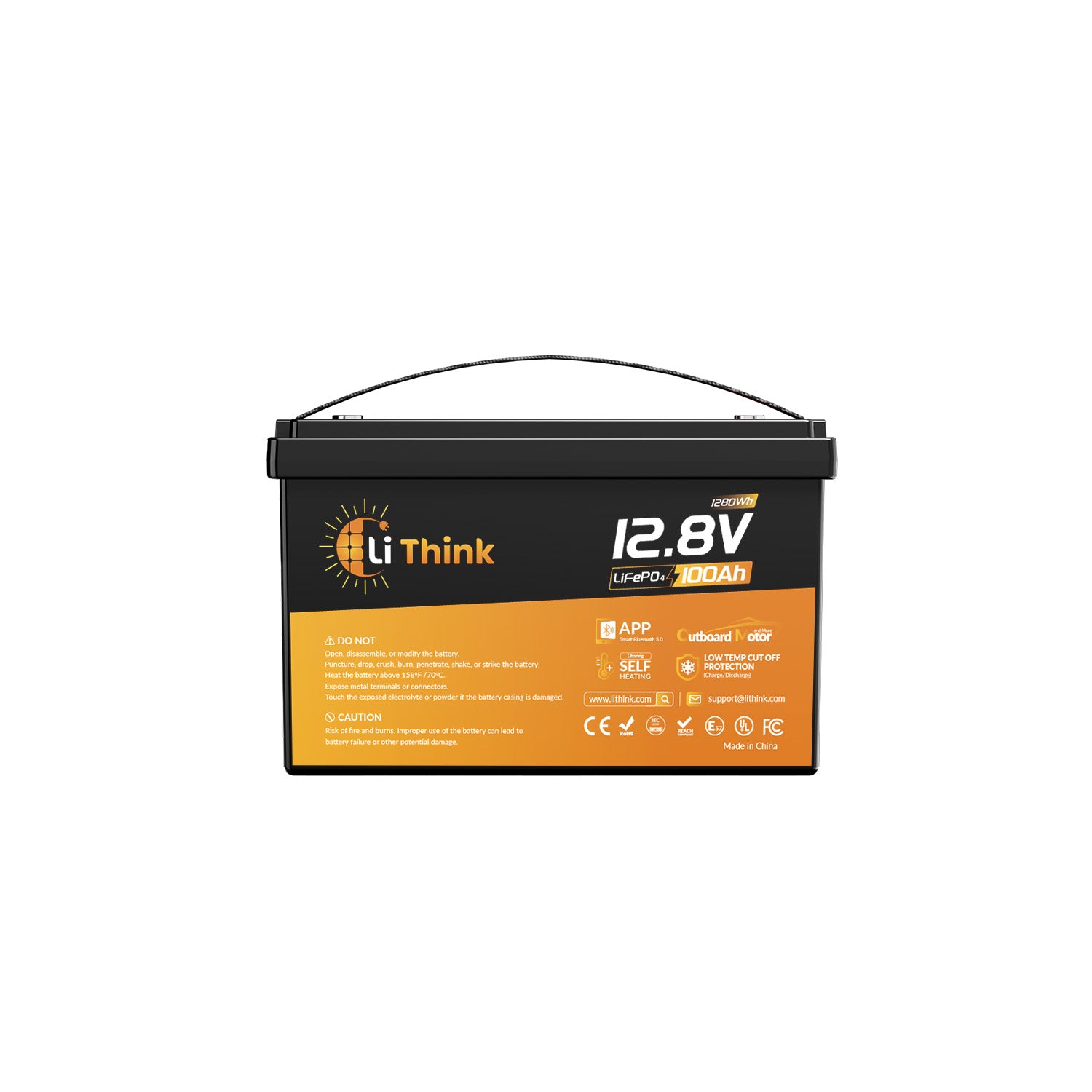 LiThink 12V 100Ah OBM LiFePO4 Battery with 200A BMS, Bluetooth & Self-Heating — for Outboard Motors