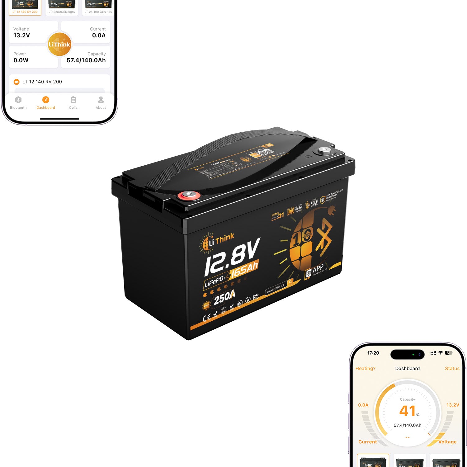 LiThink 12V 165Ah LiFePO4 Battery with 250A BMS, Bluetooth & Self-Heating — for RVs, Marine & Off-Grid Power