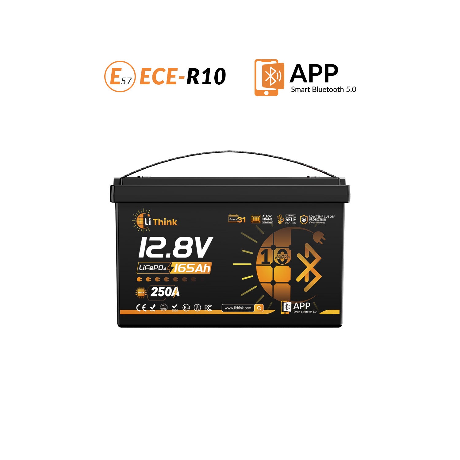 LiThink 12V 165Ah LiFePO4 Battery with 250A BMS, Bluetooth & Self-Heating — for RVs, Marine & Off-Grid Power