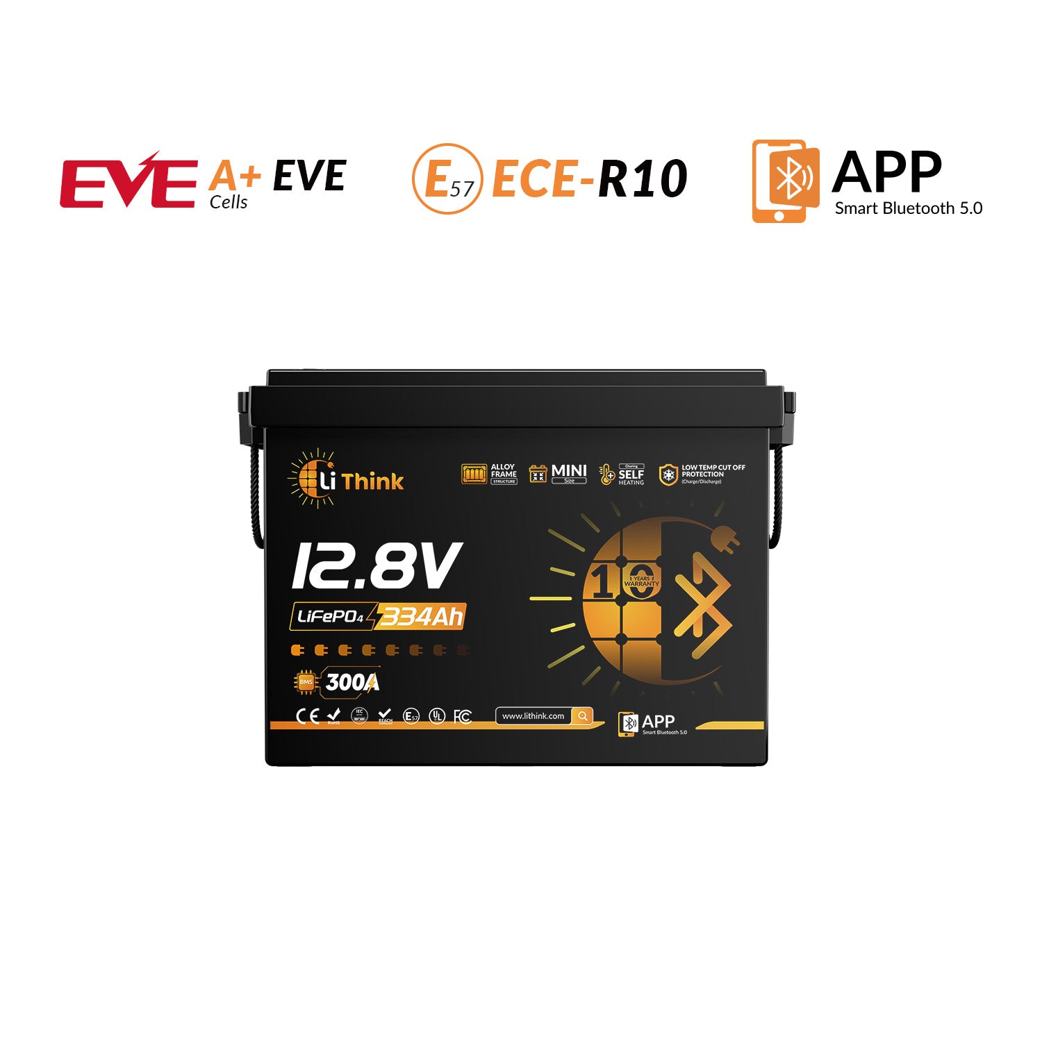 LiThink 12V 334Ah Mini Pro LiFePO4 Battery with EVE LF334 Cells, 300A BMS, Bluetooth & Self-Heating — for RVs, Trolling Motors & Solar