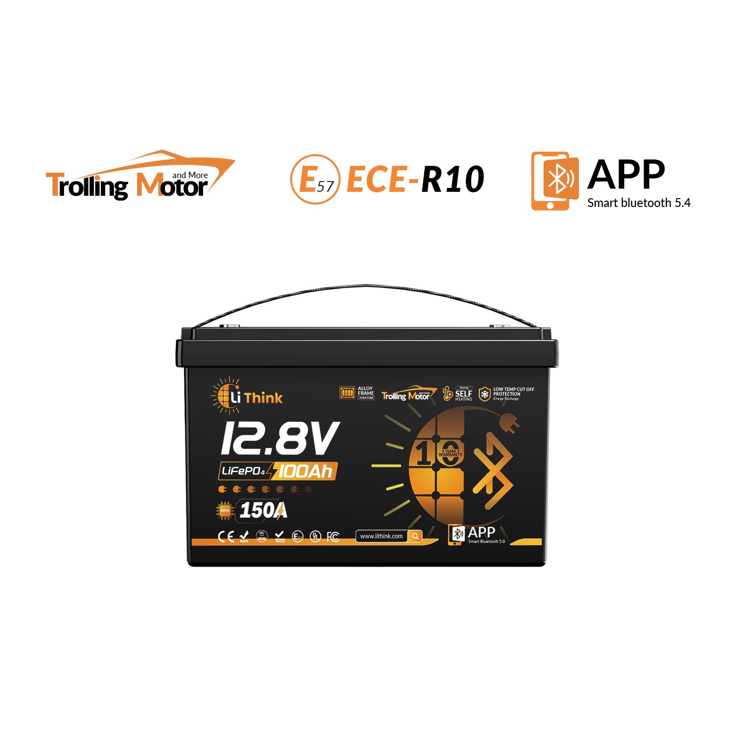 LiThink 12V 100Ah Trolling Motor LiFePO4 Battery with 150A BMS, Bluetooth & Self-Heating