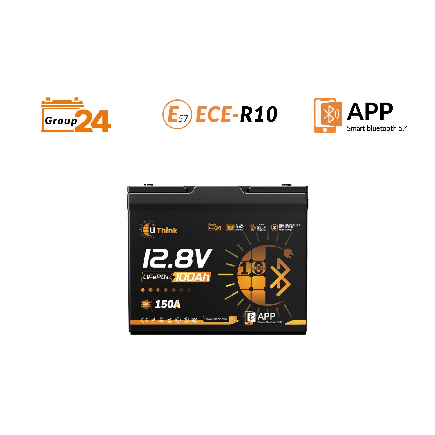 LiThink 12V 100Ah Group 24 LiFePO4 Battery with 150A BMS, Bluetooth & Self-Heating — for RVs, Marine & Solar