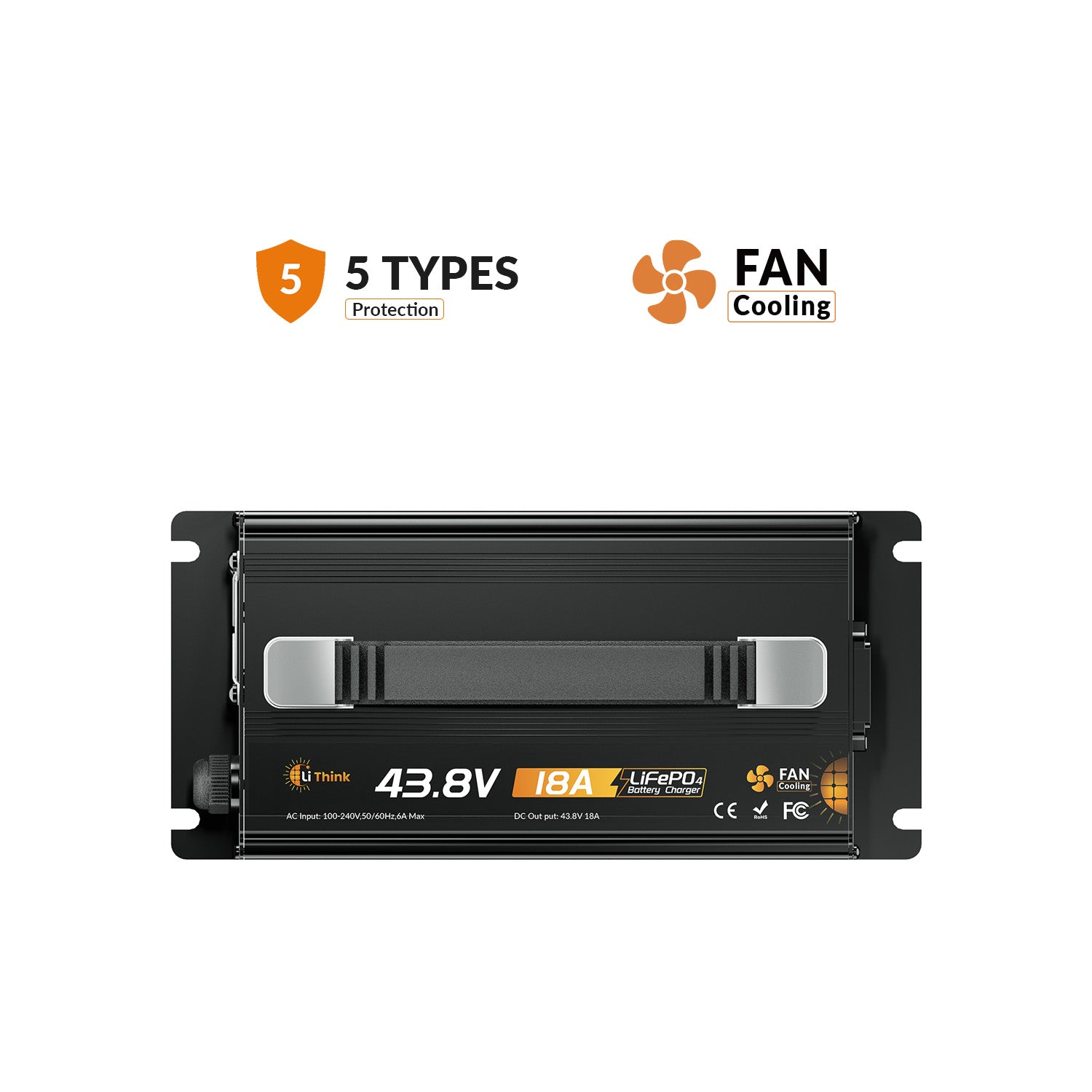 LiThink 43.8V 18A Fan-Cooled LiFePO4 Battery Charger for 36V Lithium Batteries
