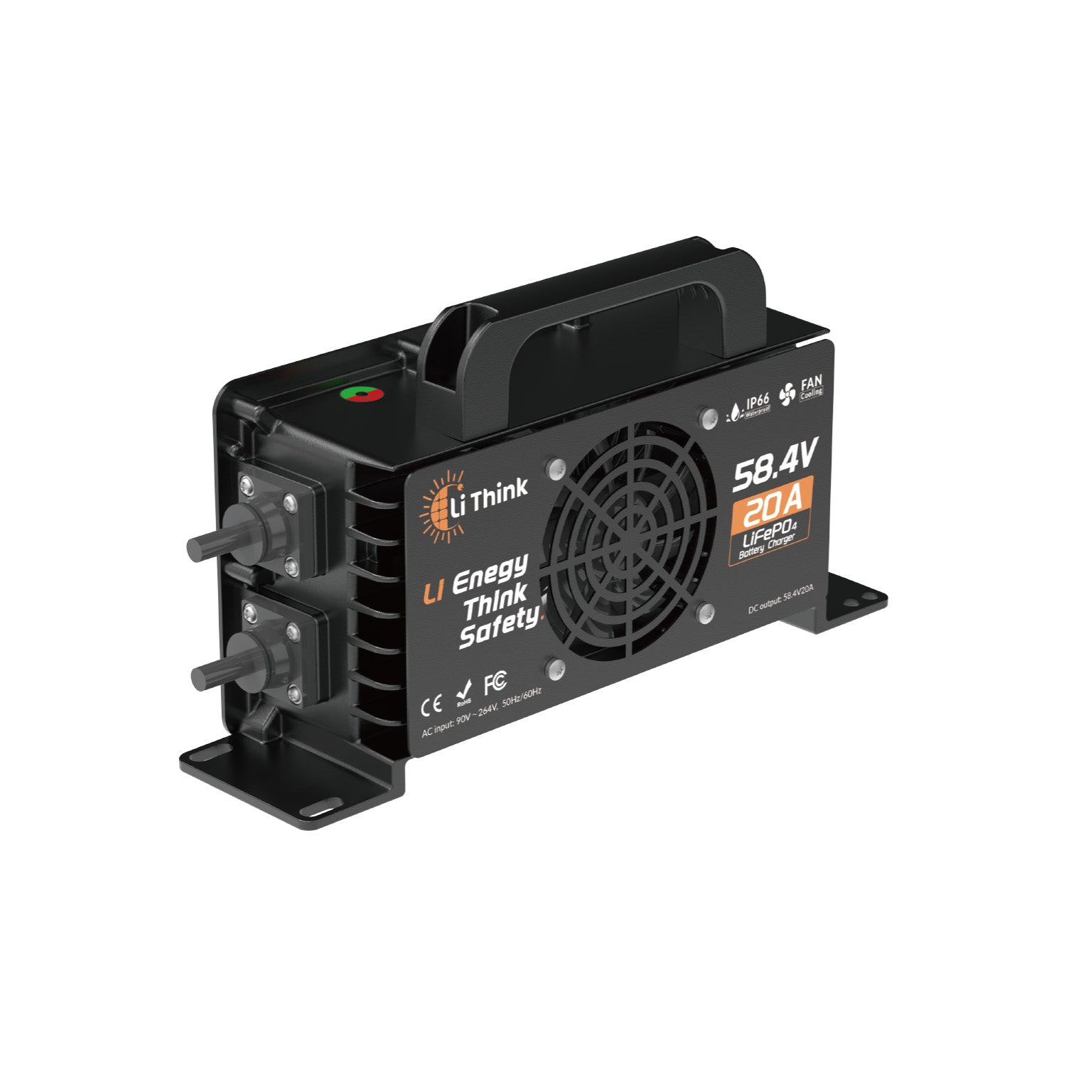 LiThink 58.4V 20A Waterproof Fan-Cooled LiFePO4 Battery Charger for 48V Lithium Batteries