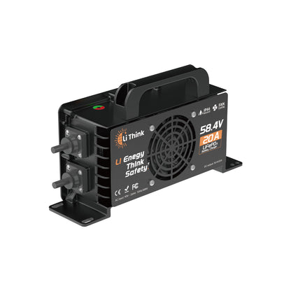 LiThink 58.4V 20A Waterproof Fan-Cooled LiFePO4 Battery Charger for 48V Lithium Batteries