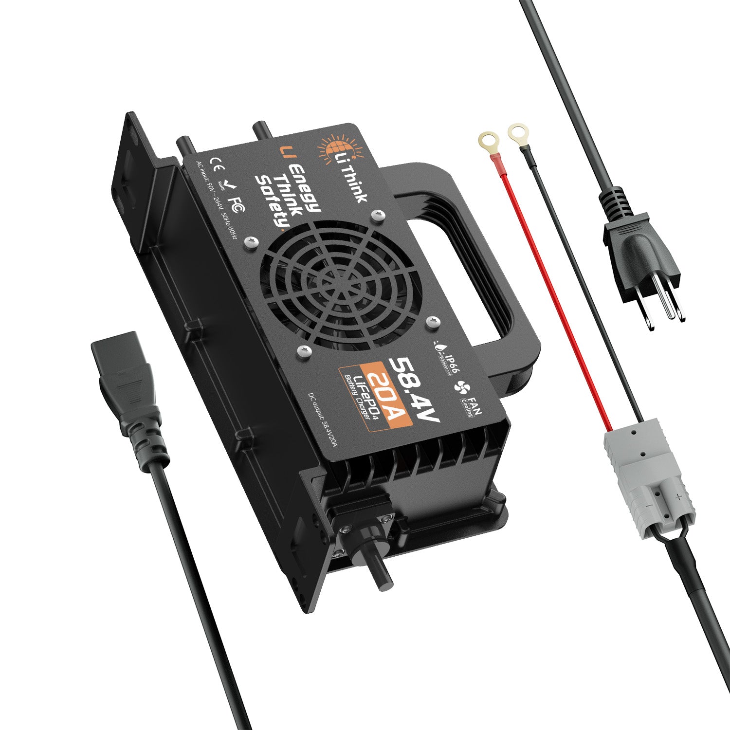 LiThink 58.4V 20A Waterproof Fan-Cooled LiFePO4 Battery Charger for 48V Lithium Batteries