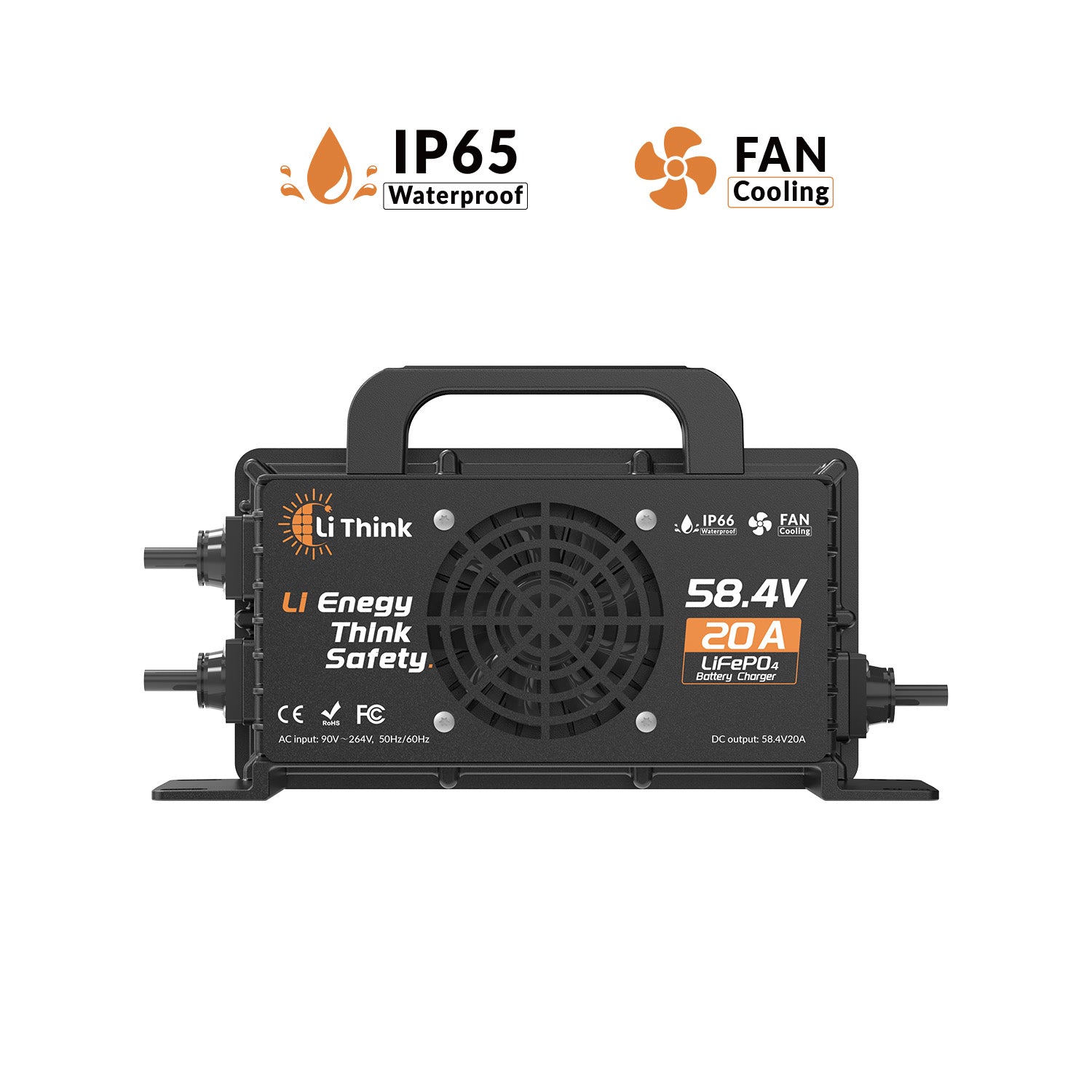 LiThink 58.4V 20A Waterproof Fan-Cooled LiFePO4 Battery Charger for 48V Lithium Batteries