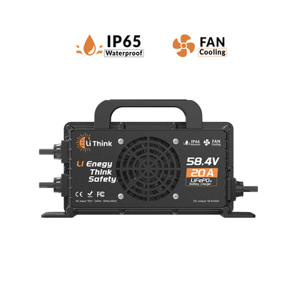LiThink 58.4V 20A Waterproof Fan-Cooled LiFePO4 Battery Charger for 48V Lithium Batteries