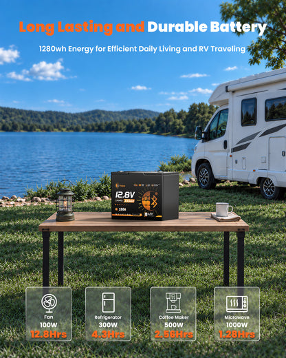 LiThink 12V 100Ah Group 24 LiFePO4 Battery with 150A BMS, Bluetooth & Self-Heating — for RVs, Marine & Solar