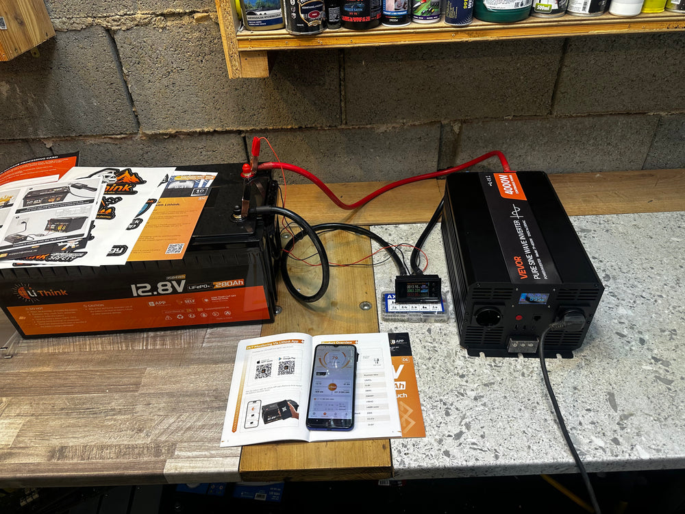 LiThink battery with inverter and meters in a workshop