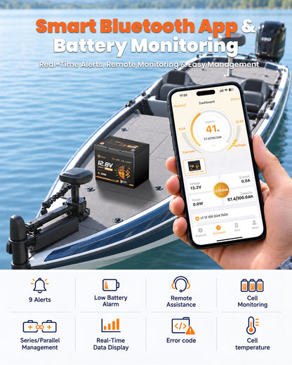 LiThink 12V 100Ah Group 24 battery Bluetooth monitoring with 9 alerts